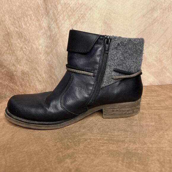 Rieker Strappy Rope Faux Leather Heeled Ankle Booties Outdoor Indie Sleaze Ski - Picture 7 of 10